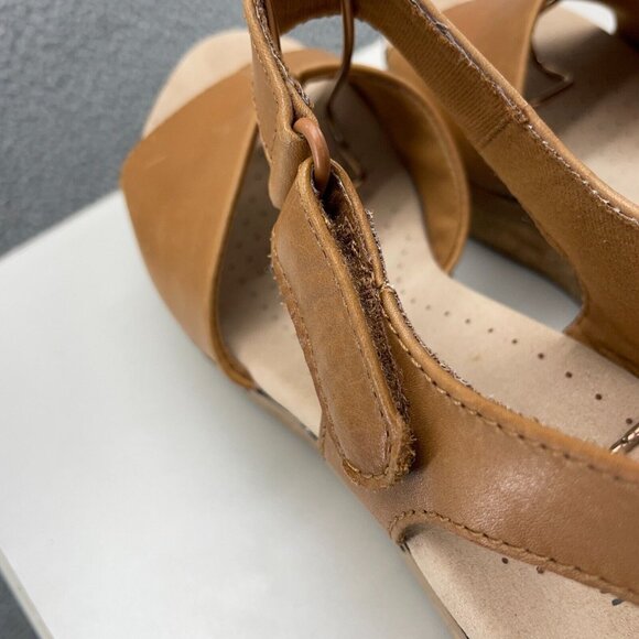 Clark Collection Sandals Womens 10 M Tan Comfort Shoes Leather Slingback Wedge - Picture 5 of 13
